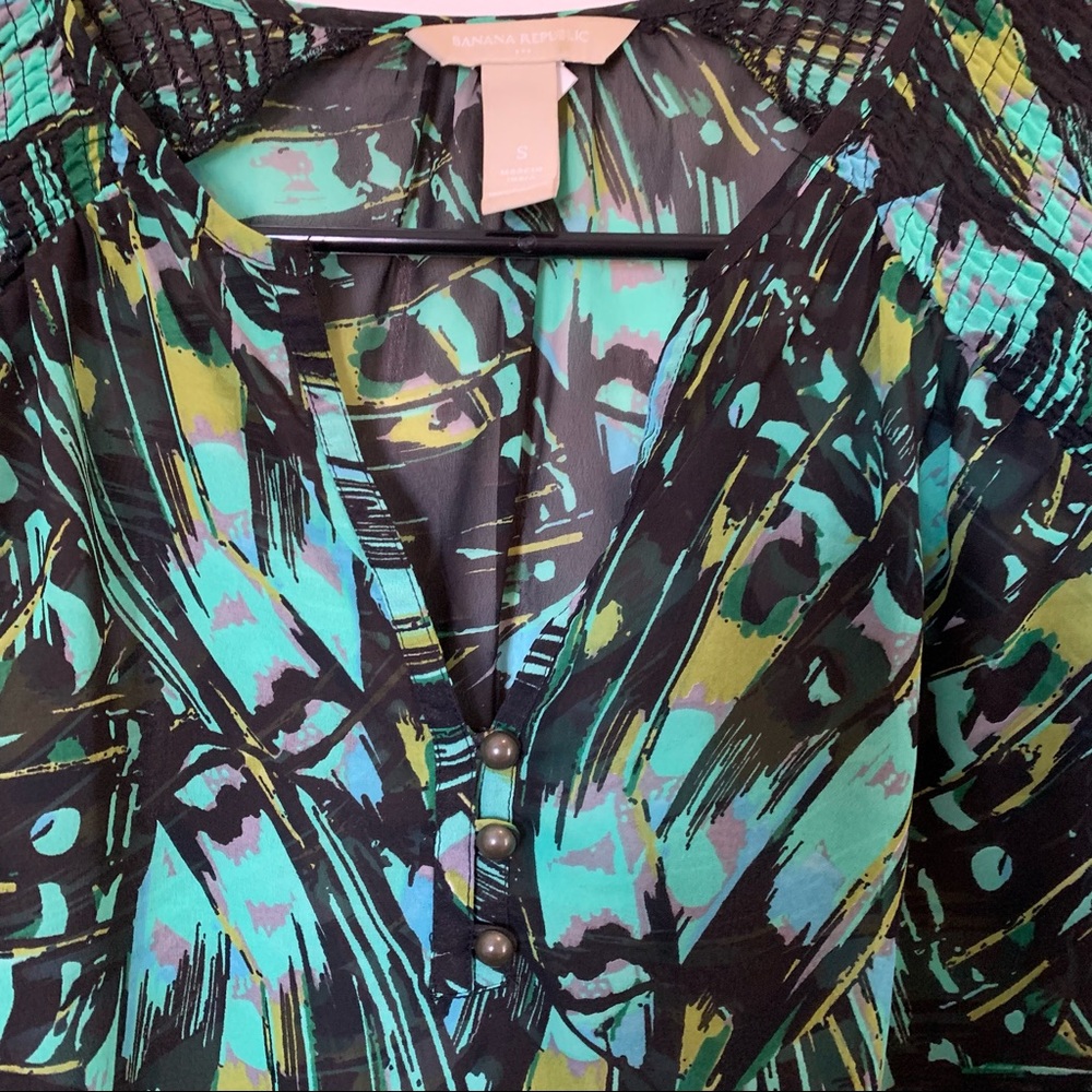 Banana Republic Sheer Green Long Sleeve Blouse Small - Picture 3 of 11